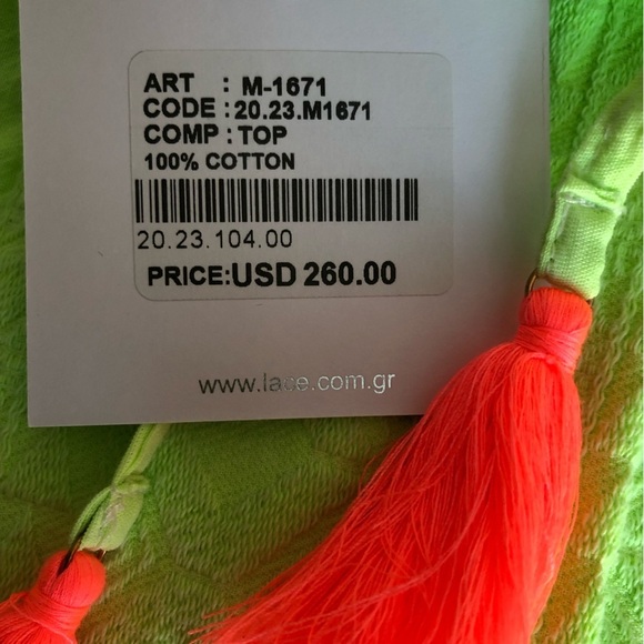 Lace Neon Green Top with Bright Orange Tassels - Picture 5 of 6